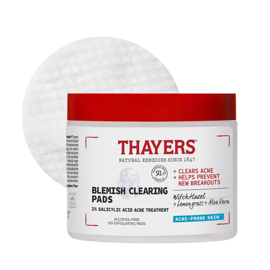 Thayers Blemish Clearing Acne Pads, Salicylic Acid Acne Treatment for Face, Pore Reducing, Exfoliating, and Soothing Skincare, Witch Hazel Toner Pads, 60 Ct 60 Count (Pack of 1)